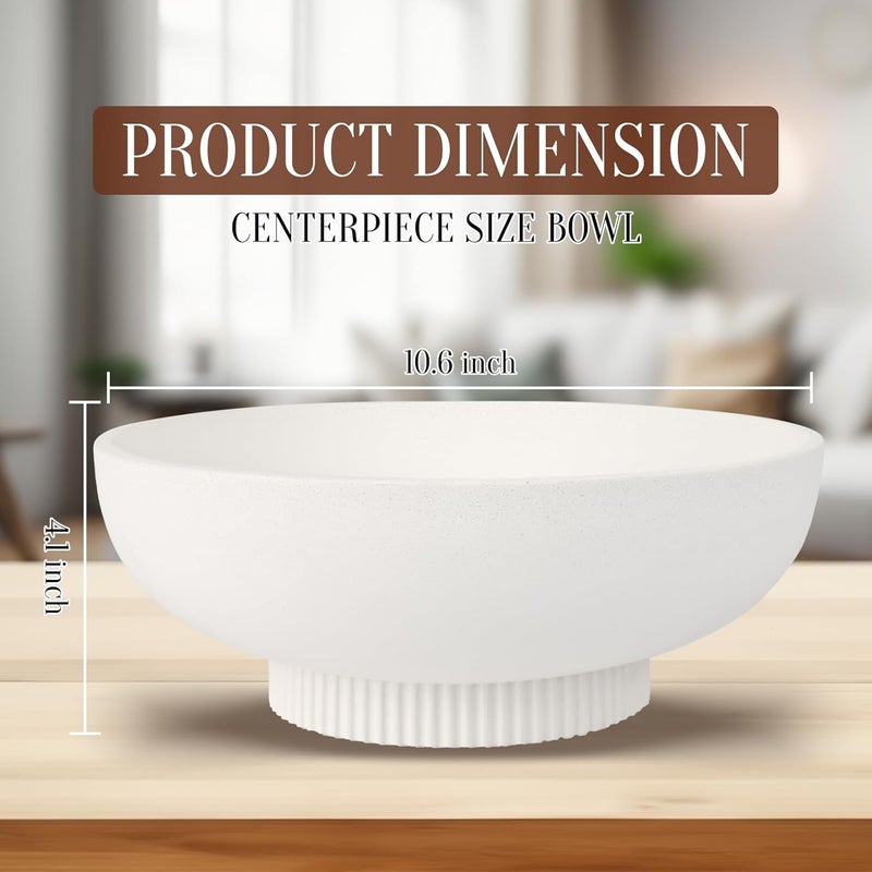 Deobath Large Resin Pedestal Decorative Bowl - Modern Handicraft Bowls for Home Decor - Fruit Bowl for Kitchen Counter - Key Bowl for Entryway Table,Artificial Stone White - Image 2